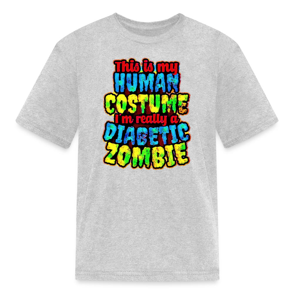 Human Costume & Diabetic Zombie Halloween Funny Kids Youth T-Shirt - heather gray