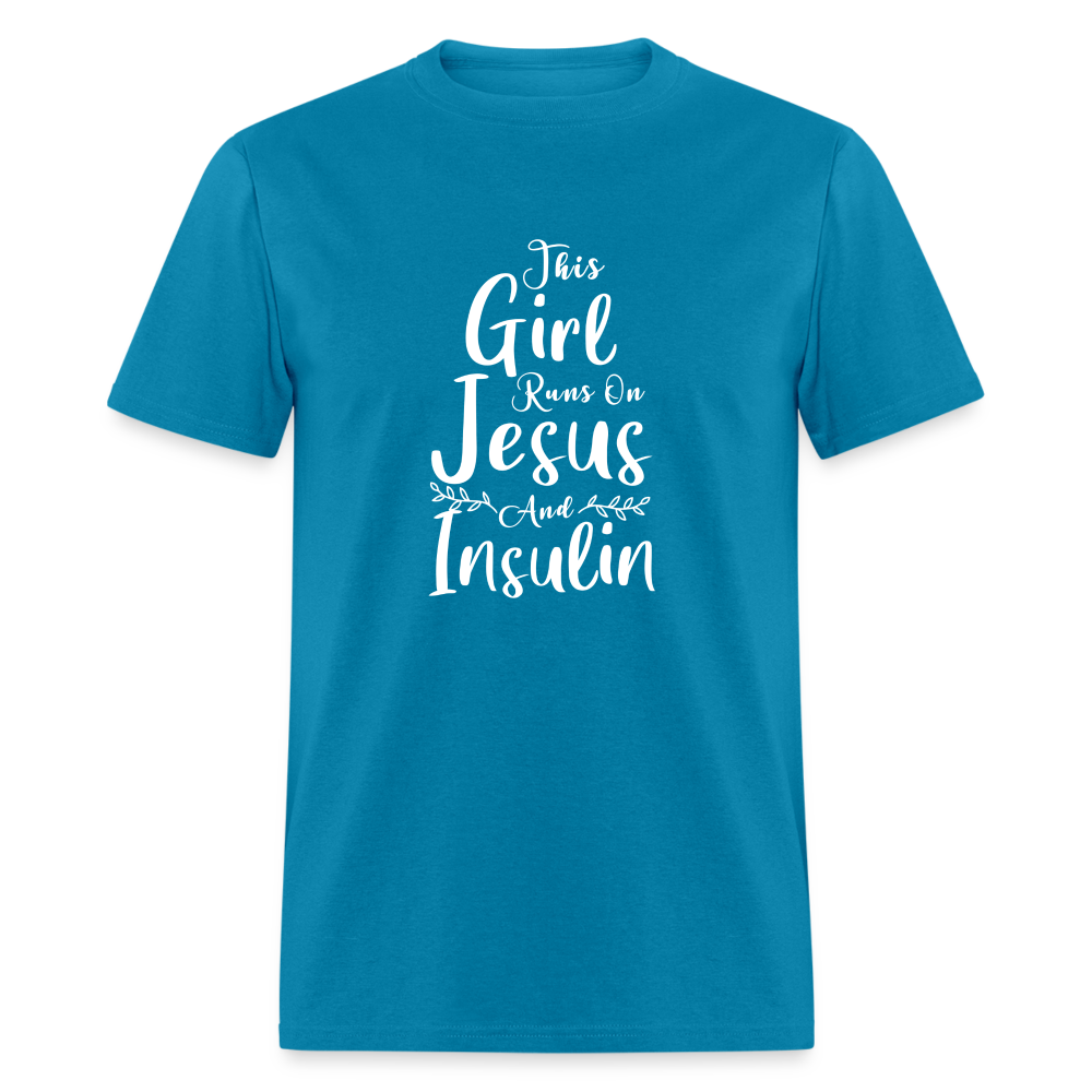 This Girl Runs On Jesus And Insulin Diabetes Awareness Unisex Classic T-Shirt - turquoise