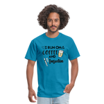 I Run On Coffee & Insulin Adult Unisex Softstyle T-Shirt - turquoise
