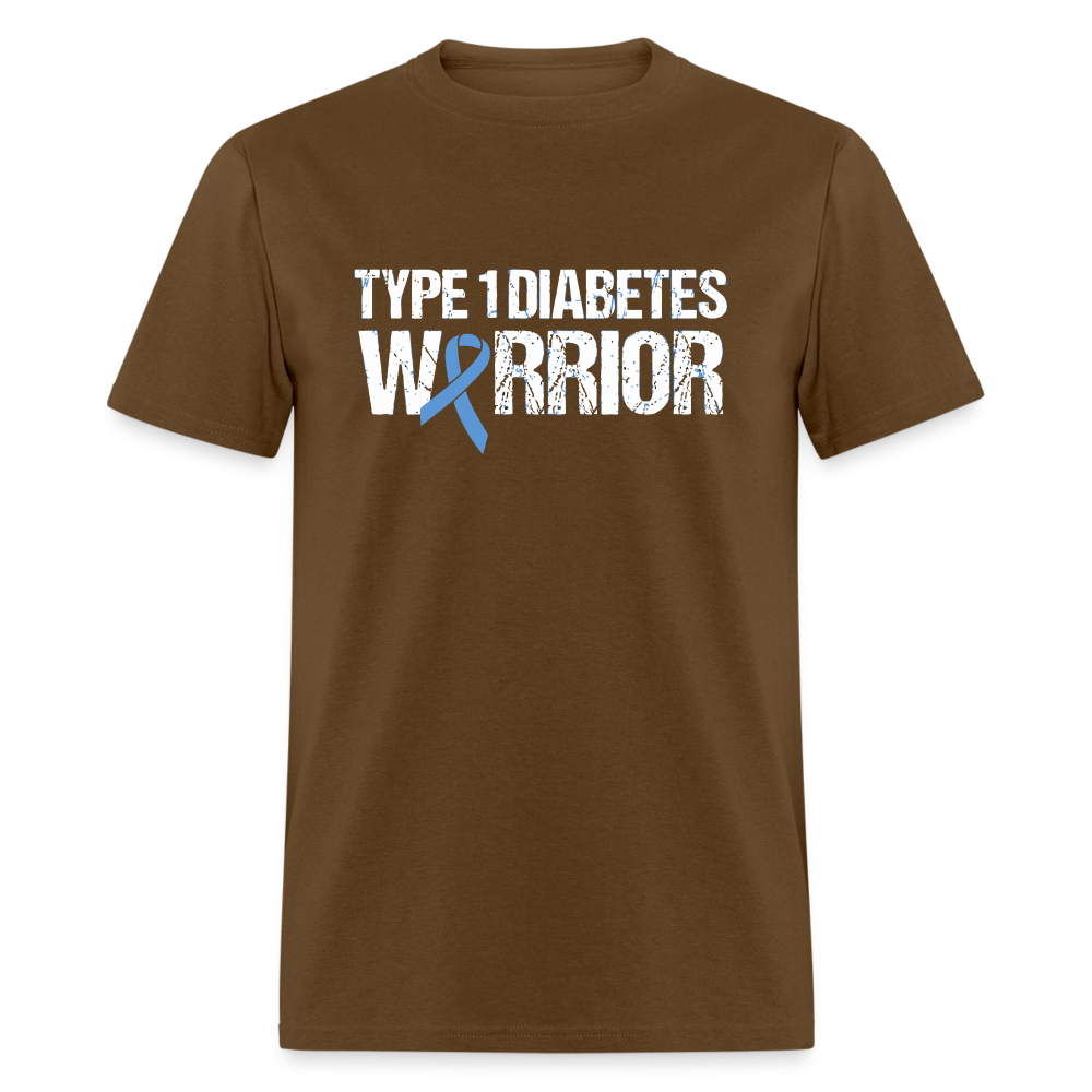 Type 1 Diabetes Warrior Blue Ribbon Pride T-Shirt - brown