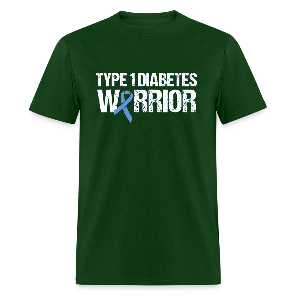 Type 1 Diabetes Warrior Blue Ribbon Pride T-Shirt - forest green