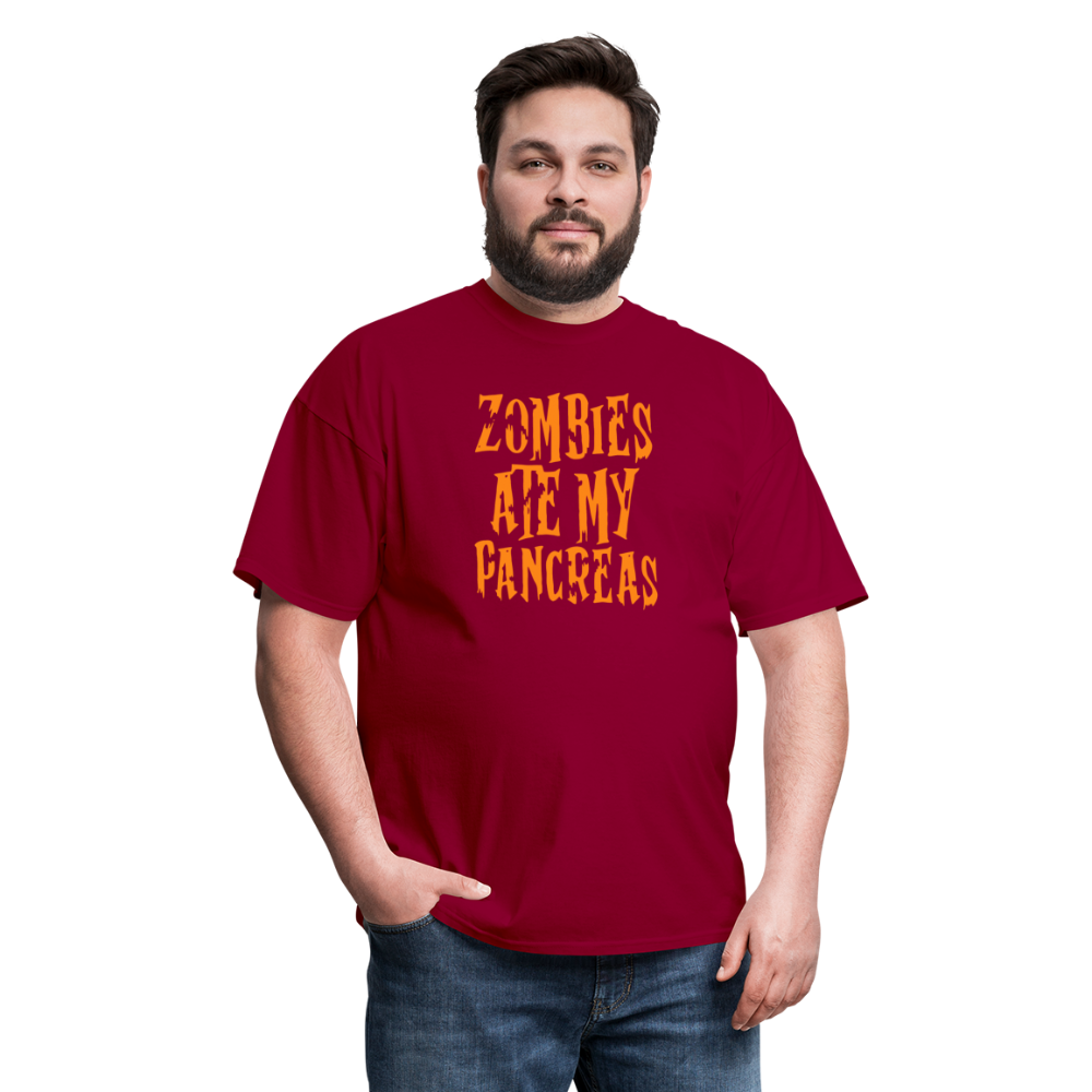 Zombies Ate My Pancreas Diabetic Humor Adult T-Shirt - dark red