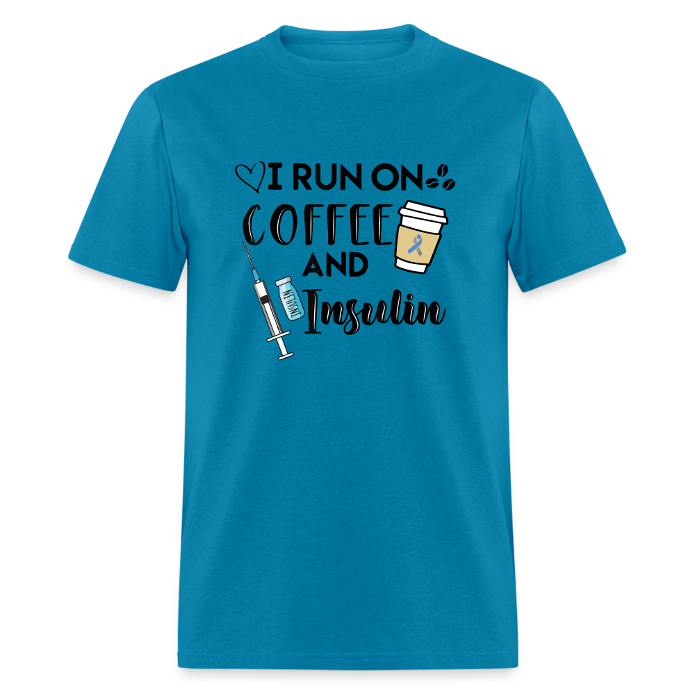 I Run On Coffee & Insulin Adult Unisex Softstyle T-Shirt - turquoise