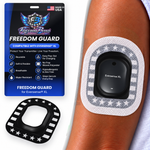 Black Classic Stars and Stripes Freedom Guard for Eversense & Eversense XL with white microwoven overpatch; white microwoven fabric covers the guard flange