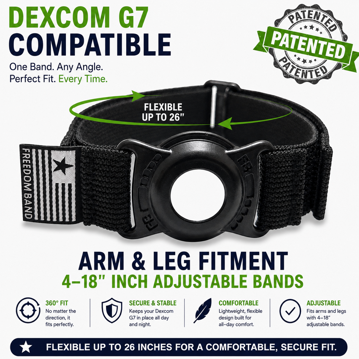 Dexcom G7, G7 15 Day & Stelo Freedom Band CGM protection system 4-26 inch adjustable fit