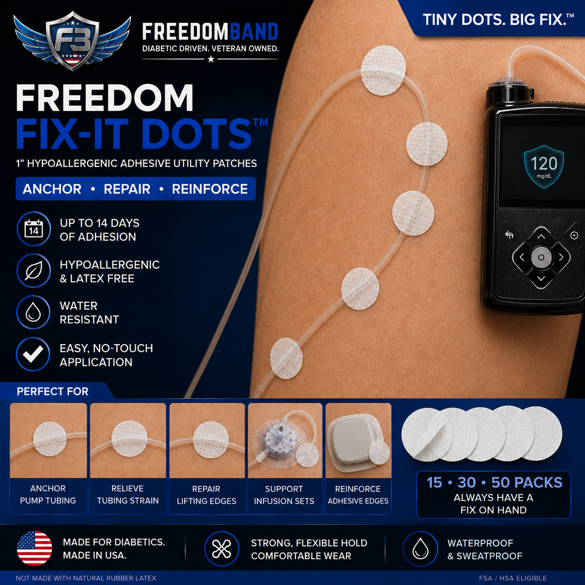 CGM Adhesive Repair & Pump Tubing Anchor | Freedom Fix-It Dots