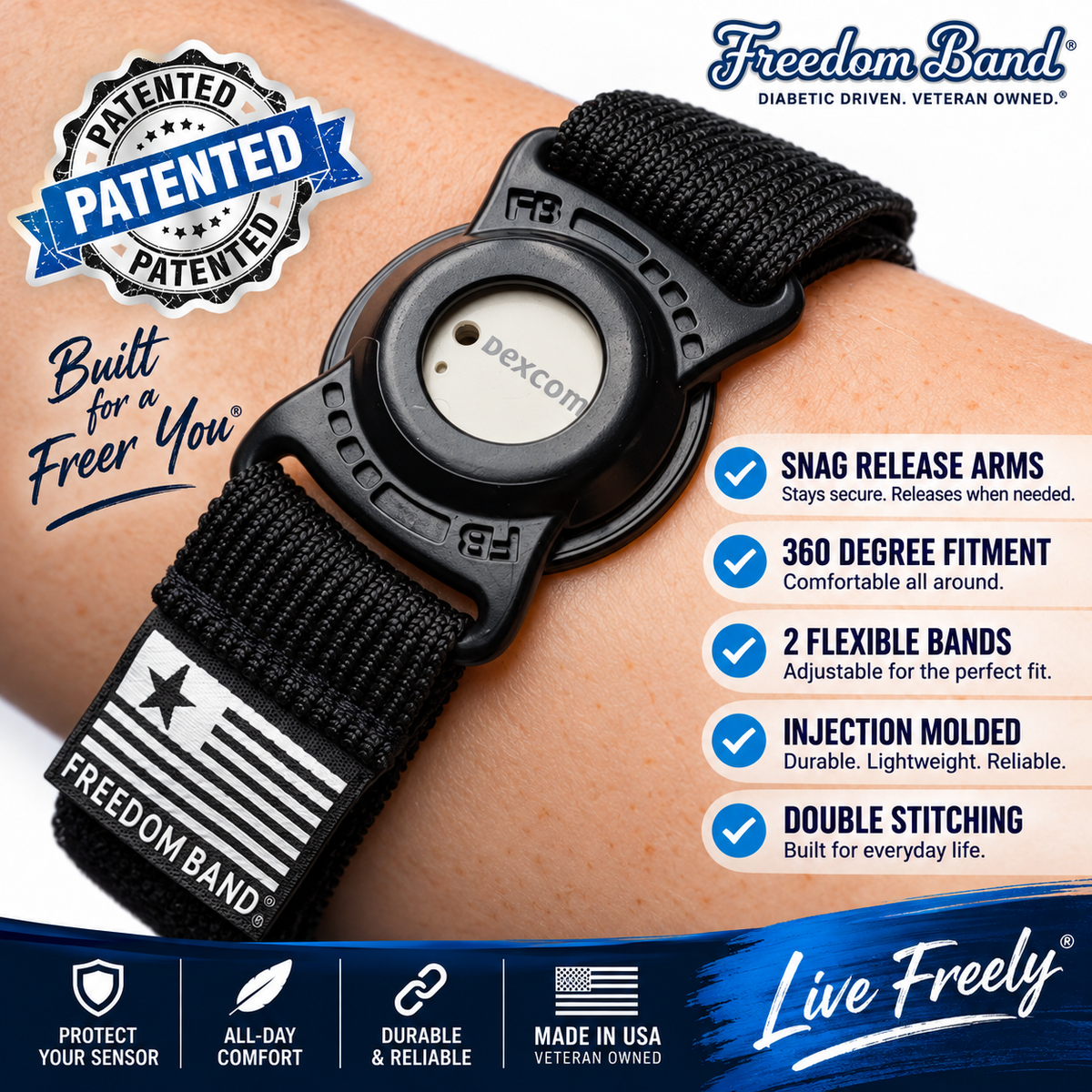 Dexcom G7, G7 15 Day & Stelo Freedom Band Armband Starter Kit 4-26"
