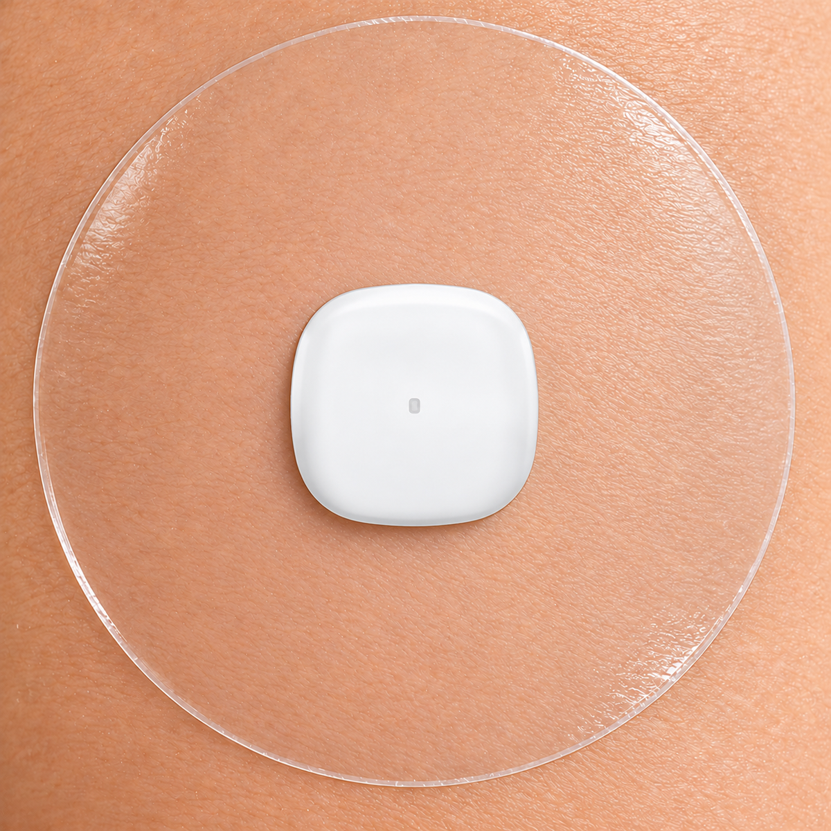 Medtronic Simplera Sync sensor beneath a 3.15-inch clear overpatch on skin