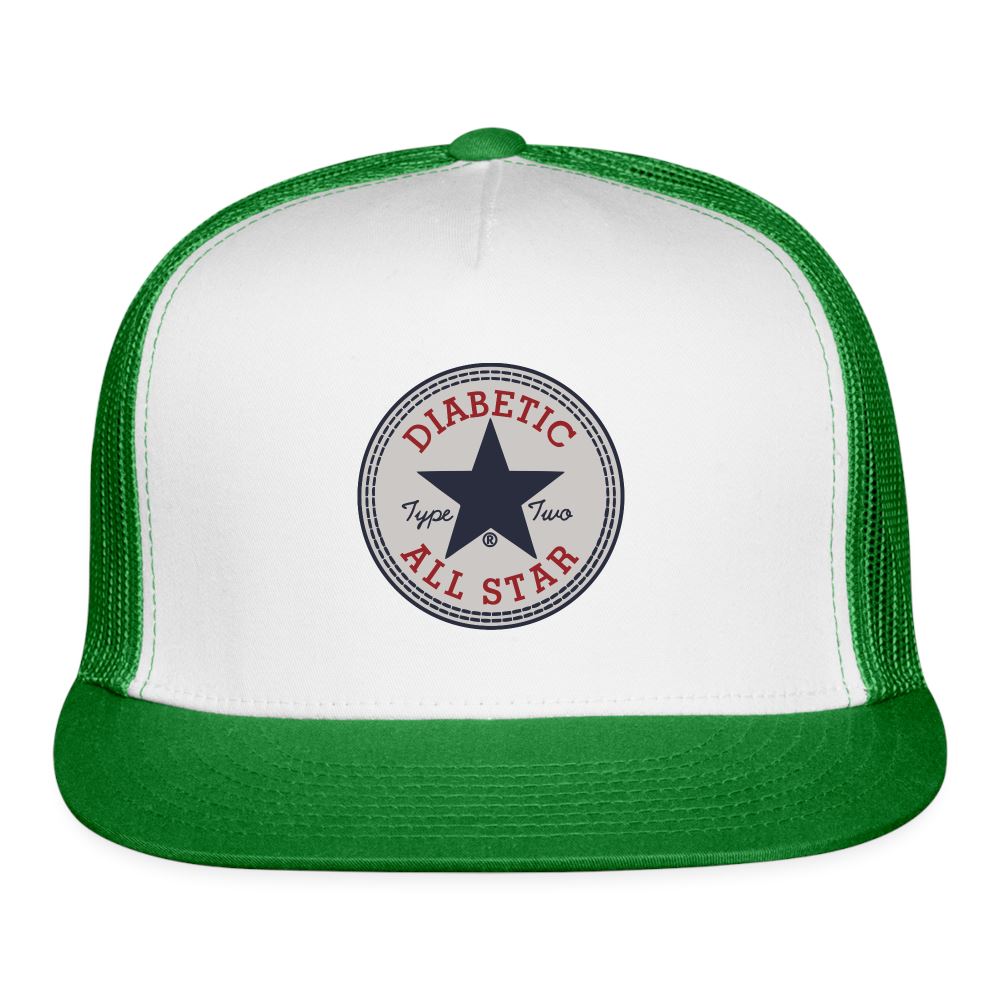 Type Two Diabetic All Star Trucker Cap Trucker Cap SPOD white/kelly green 