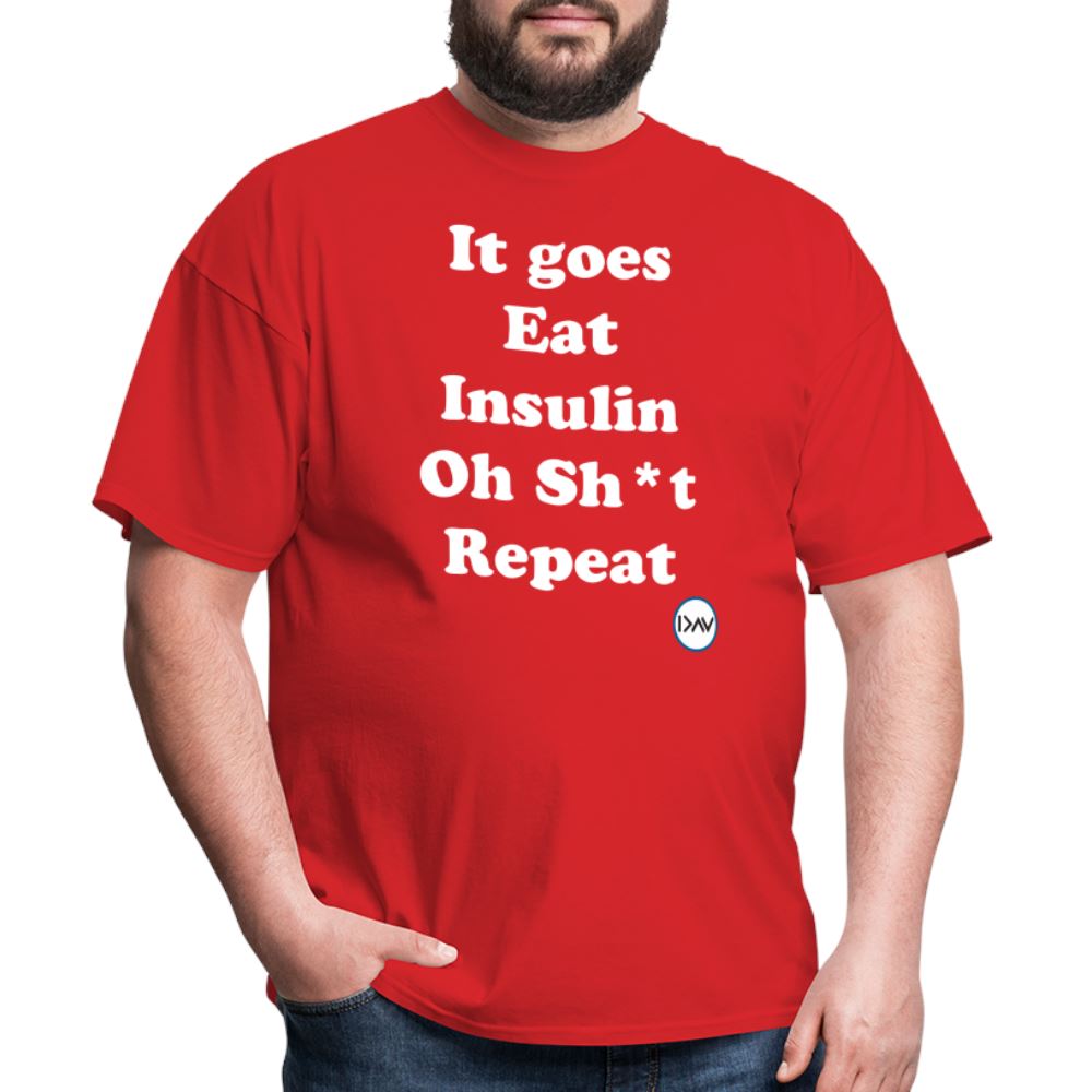 It goes Eat Insulin Oh Sh*t Repeat Parody Unisex Classic T-Shirt Unisex Classic T-Shirt | Fruit of the Loom 3930 SPOD red S 