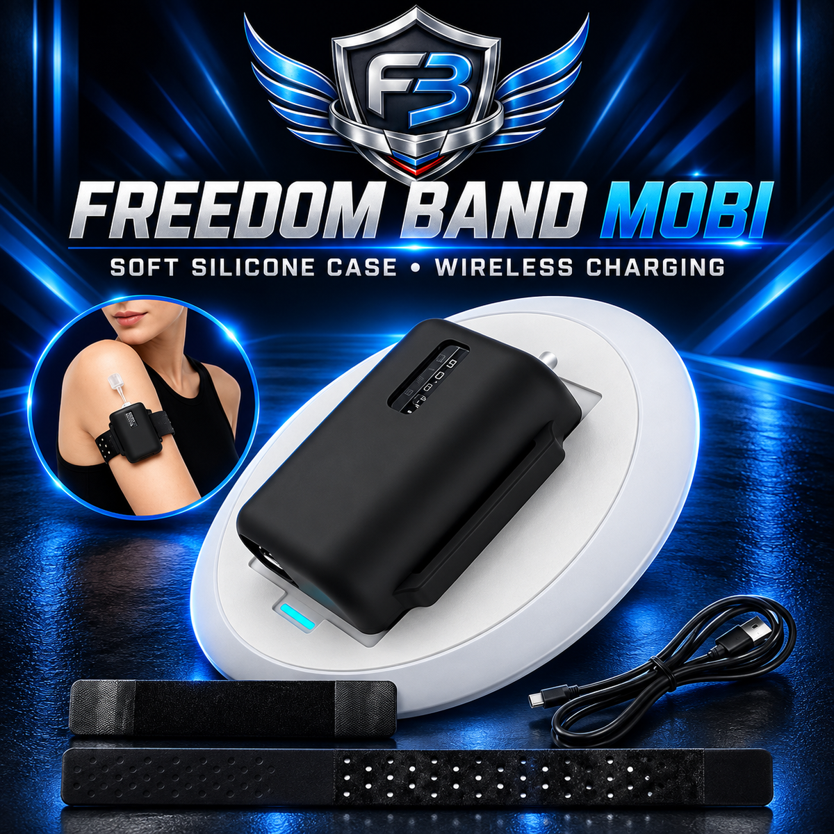 Freedom Band® Mobi Soft Silicone Protective Case & Adjustable Wearable Band with Wireless Charging System for Tandem Mobi