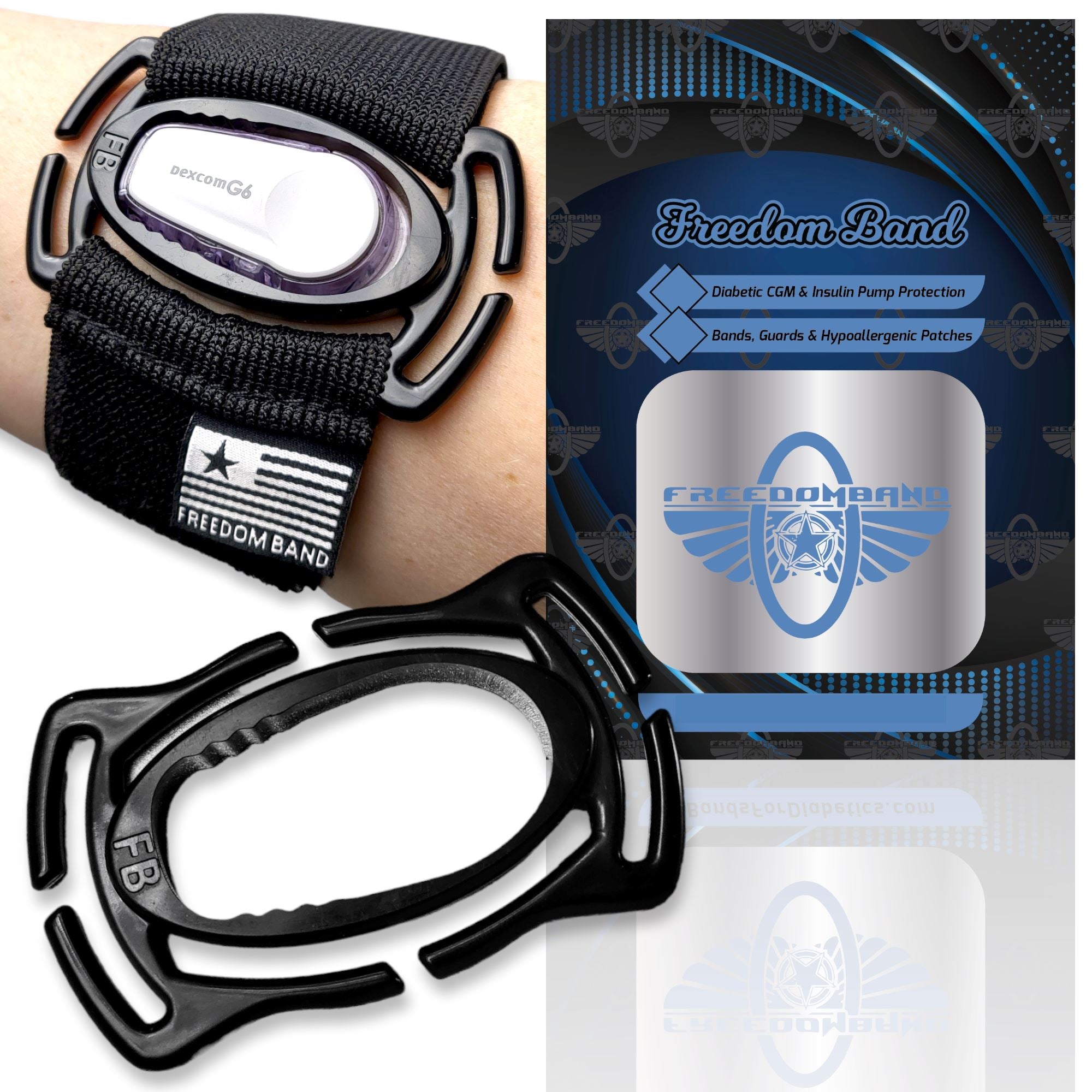 Dexcom G6 Starter Kit : Open Series Case & Two 2" Wide Velcro® Waist & Armband Combo Freedom Band Starter Kit Freedom Band 