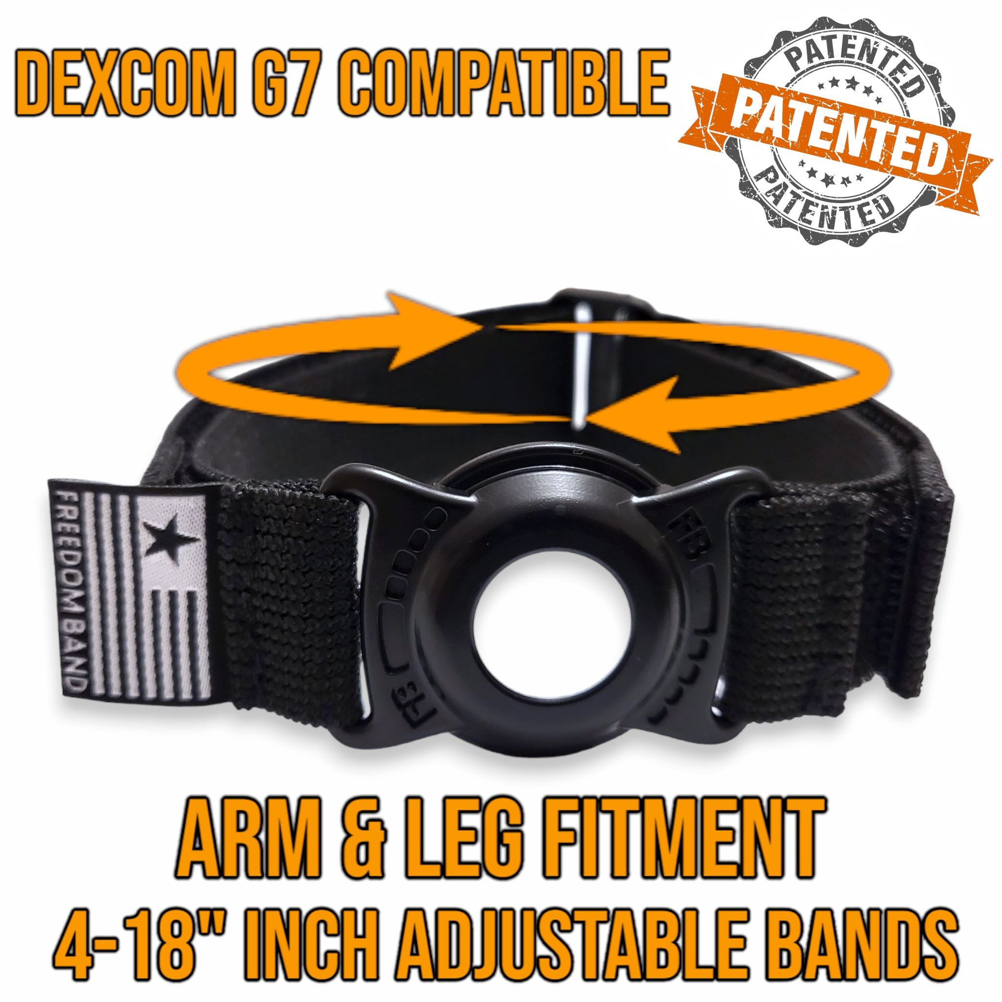 Dexcom G7 4-18" Sensor & Transmitter Cover : Arm & Legs 1" Inch Series : Velcro® Band Starter Kit Freedom Band Freedom Band 
