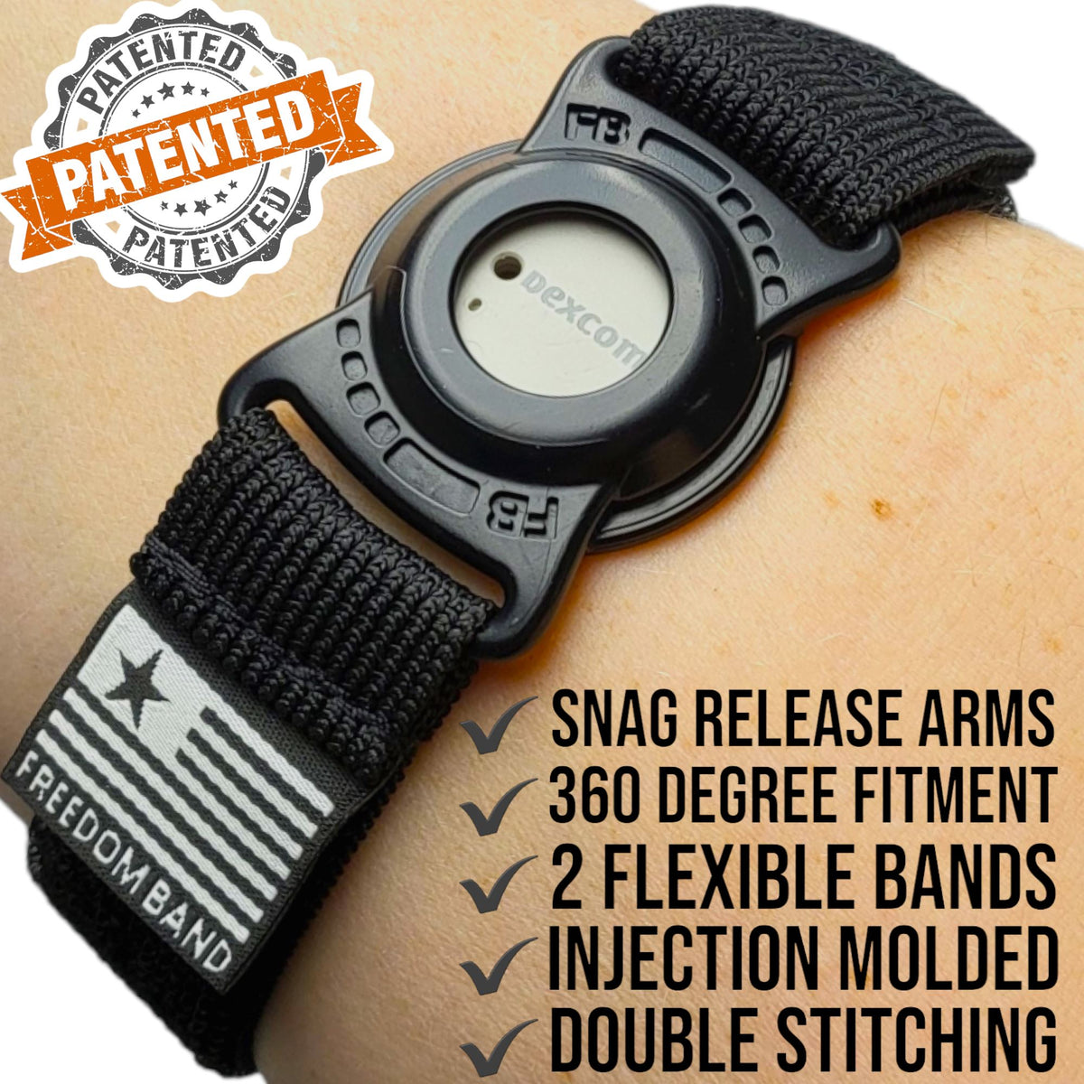 Dexcom G7, G7 15 Day & Stelo CGM sensor cover with adjustable 4-26 inch Freedom Band