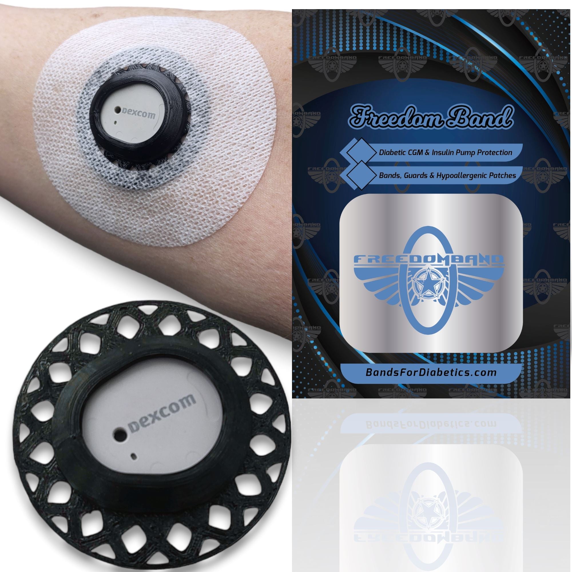Dexcom G7 : Sensor Cover Protective Overlay Patch Guard : Soft & Flexible Armor Shield Freedom Band Black Onyx Free Sample : White Microwoven 