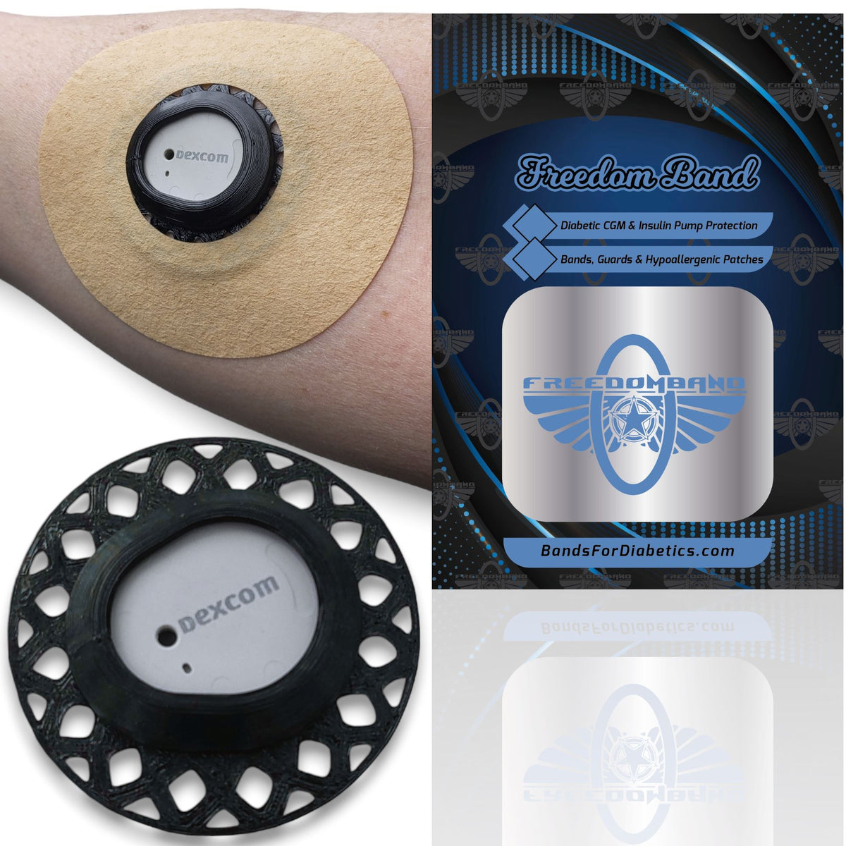 Dexcom G7 protective guard overlay patch with center opening for sensor cover