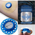 Awareness Blue Infiniflex guard with tan overpatch for Dexcom G7 compatible sensors