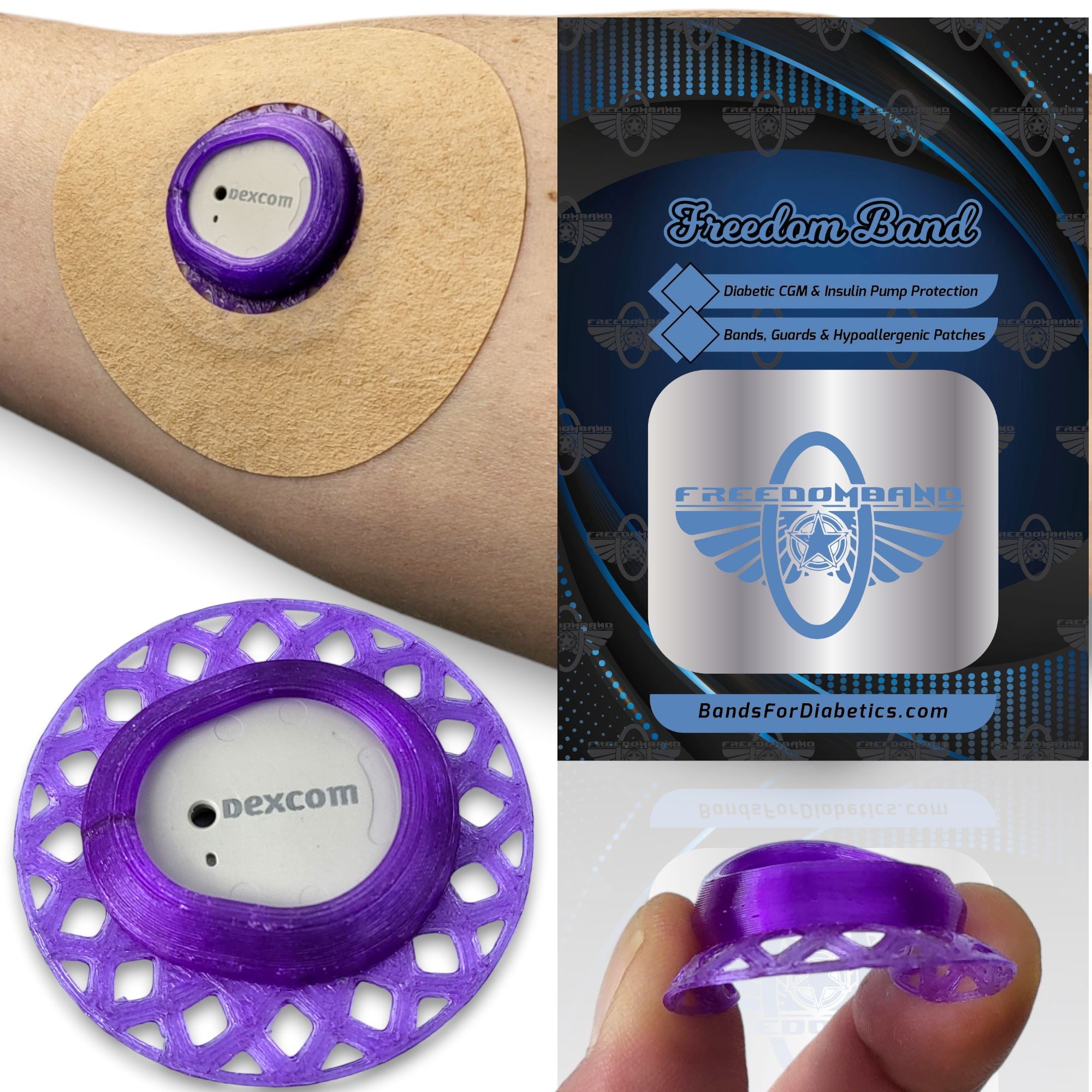 Dexcom G7 : Sensor Cover Protective Overlay Patch Guard : Soft & Flexible Armor Shield Freedom Band Violet Purple Crystal Free Sample : Tan Skinsoft 