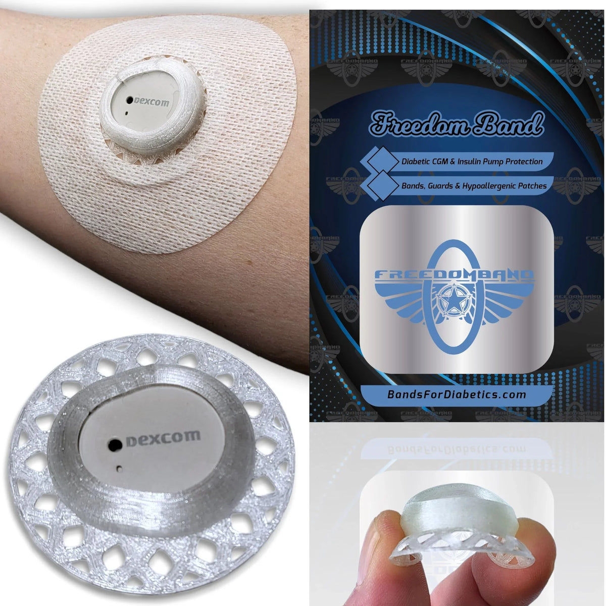 Dexcom G7 compatible Infiniflex sensor guard with protective overlay patch