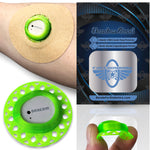 Neon Green Infiniflex guard with tan overpatch for Dexcom G7 compatible sensors