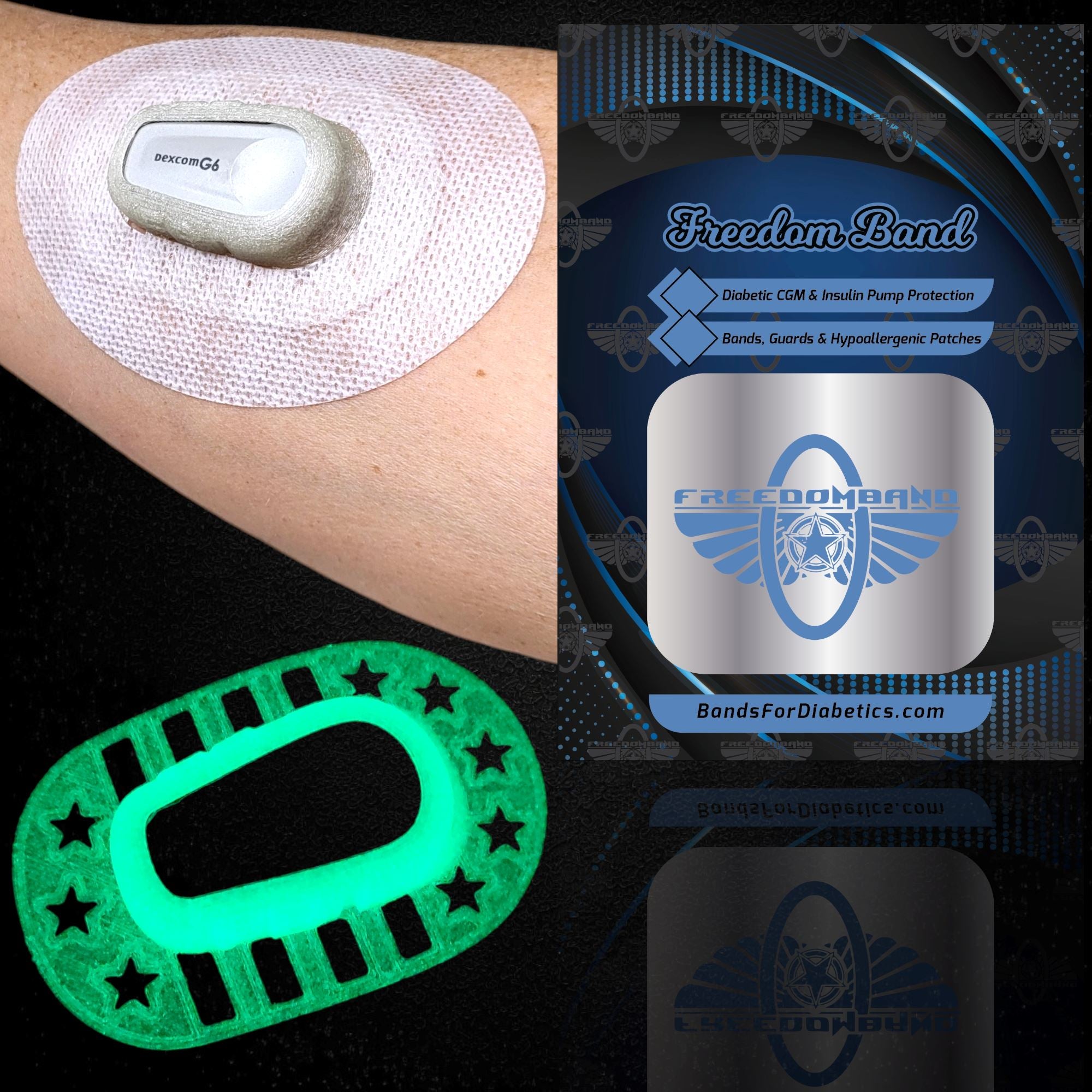 Dexcom G6 : Sensor Cover Protective Overlay Patch Guard : Soft & Flexible Armor Shield Dexcom G6 Guard Freedom Bands For Diabetics Green Glow-In-The-Dark Free Sample : White Micro-woven 