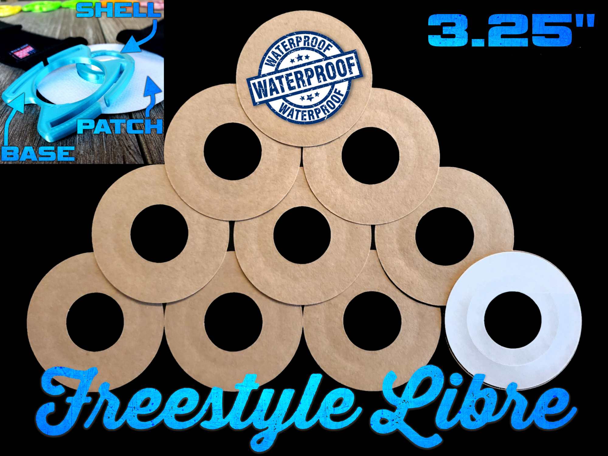 Freestyle Libre 3.25" Inch Shell Back Series Overlay Adhesive Patches