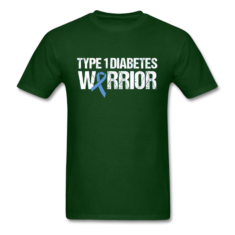Type 1 Diabetes Warrior Blue Ribbon Pride T-Shirt - forest green