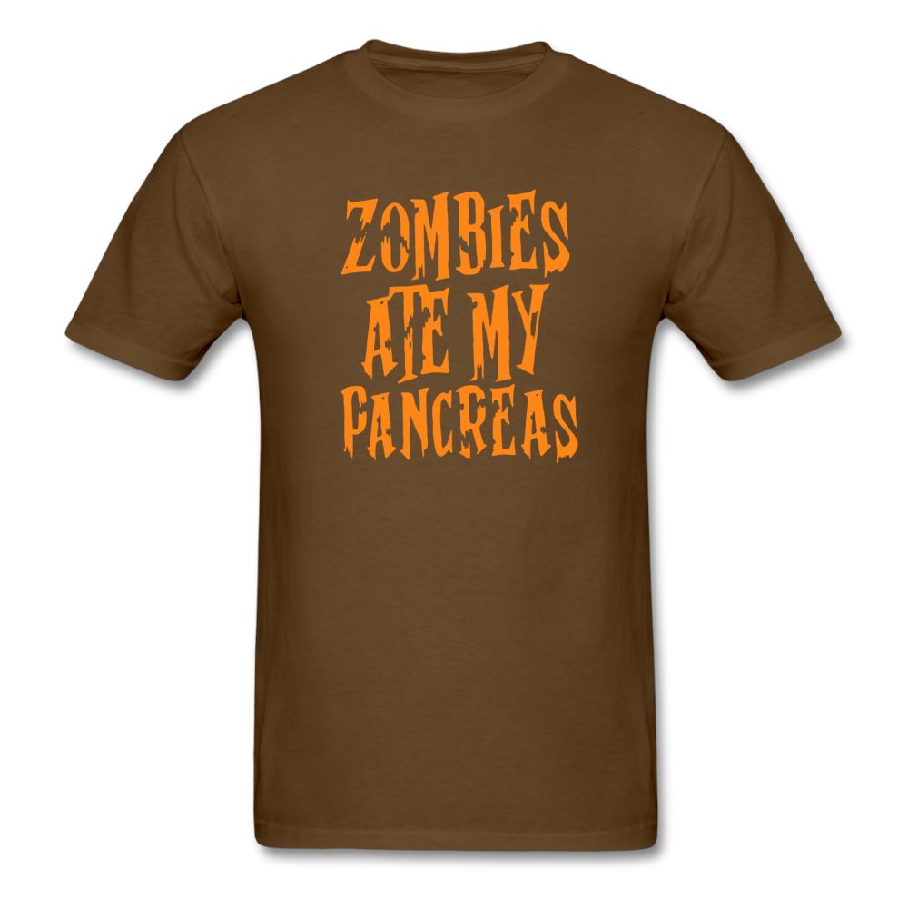 Zombies Ate My Pancreas Diabetic Humor Adult T-Shirt - brown