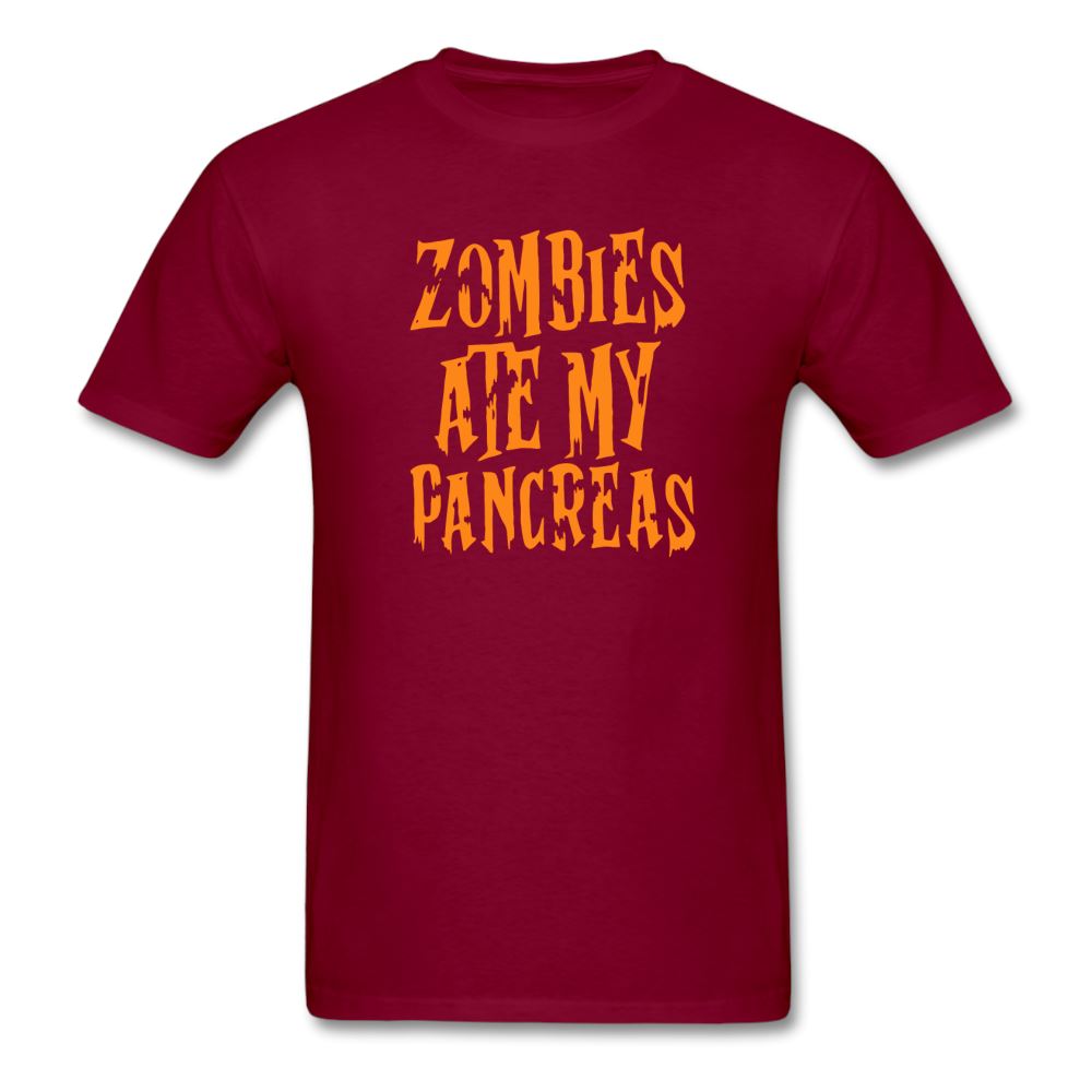 Zombies Ate My Pancreas Diabetic Humor Adult T-Shirt - burgundy