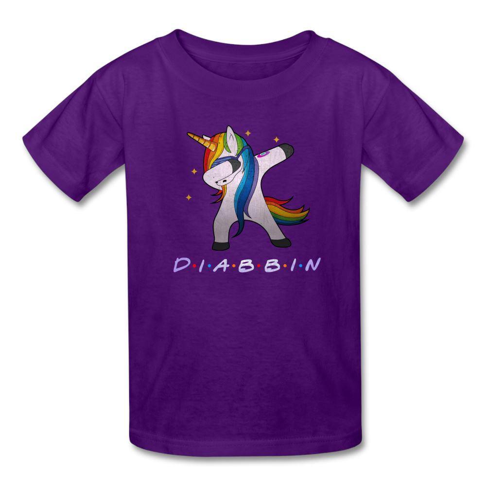Diabbin unicorn CGM Type 1 diabetes awareness kids T-shirt in purple