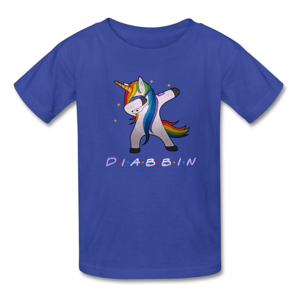 Diabbin unicorn CGM Type 1 diabetes awareness kids T-shirt in royal blue