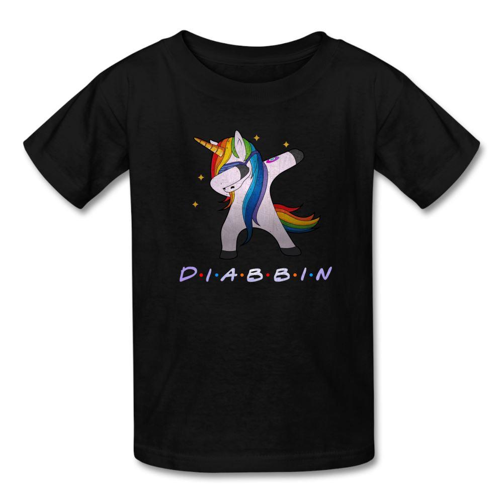 Diabbin unicorn CGM Type 1 diabetes awareness kids T-shirt in black