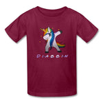 Diabbin unicorn CGM Type 1 diabetes awareness kids T-shirt in burgundy
