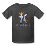 Diabbin unicorn CGM Type 1 diabetes awareness kids T-shirt in heather black