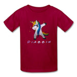 Diabbin unicorn CGM Type 1 diabetes awareness kids T-shirt in dark red