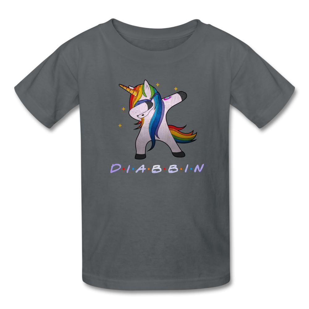 Diabbin unicorn CGM Type 1 diabetes awareness kids T-shirt in charcoal