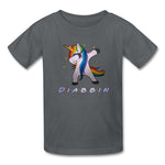 Diabbin unicorn CGM Type 1 diabetes awareness kids T-shirt in charcoal