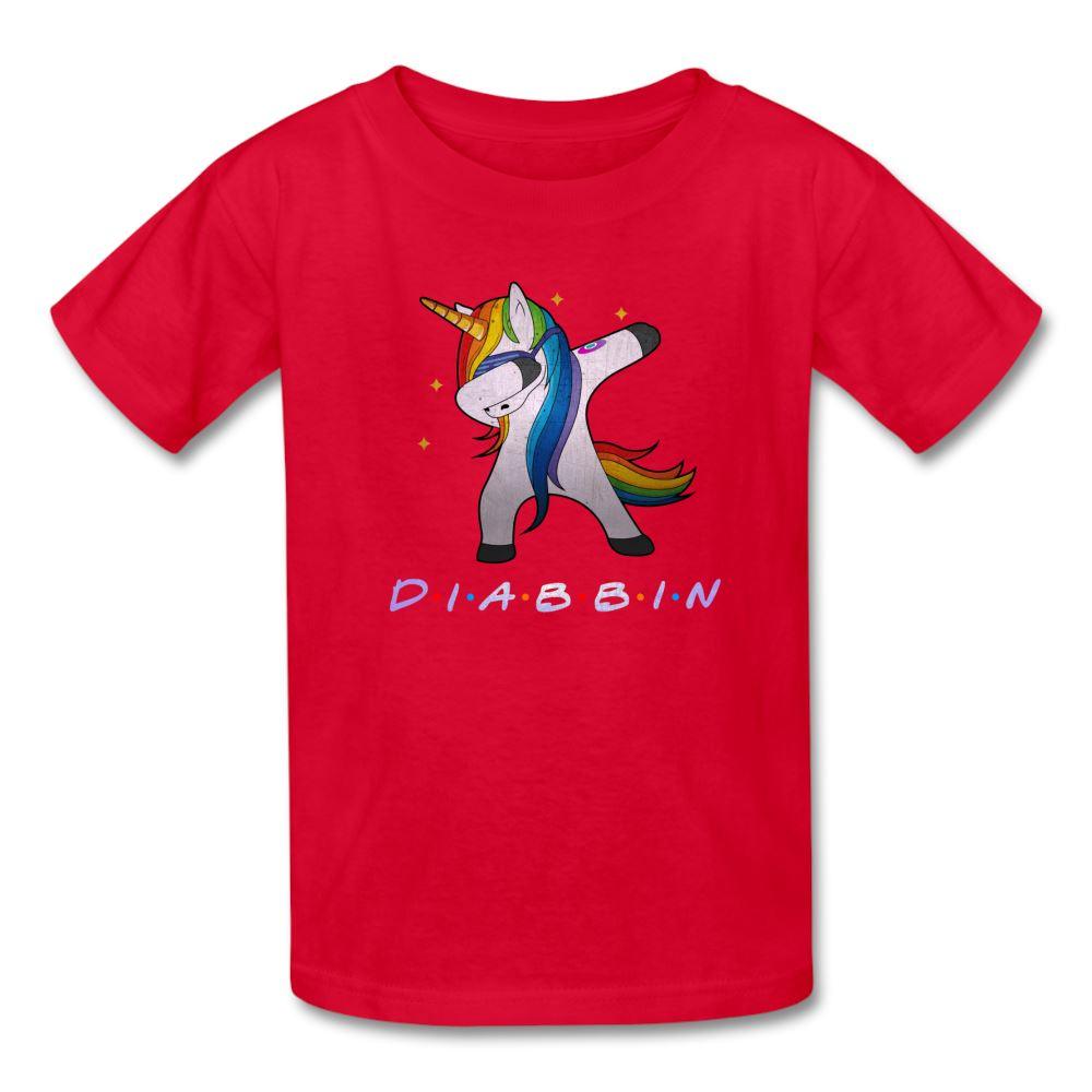 Diabbin unicorn CGM Type 1 diabetes awareness kids T-shirt in red