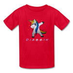 Diabbin unicorn CGM Type 1 diabetes awareness kids T-shirt in red