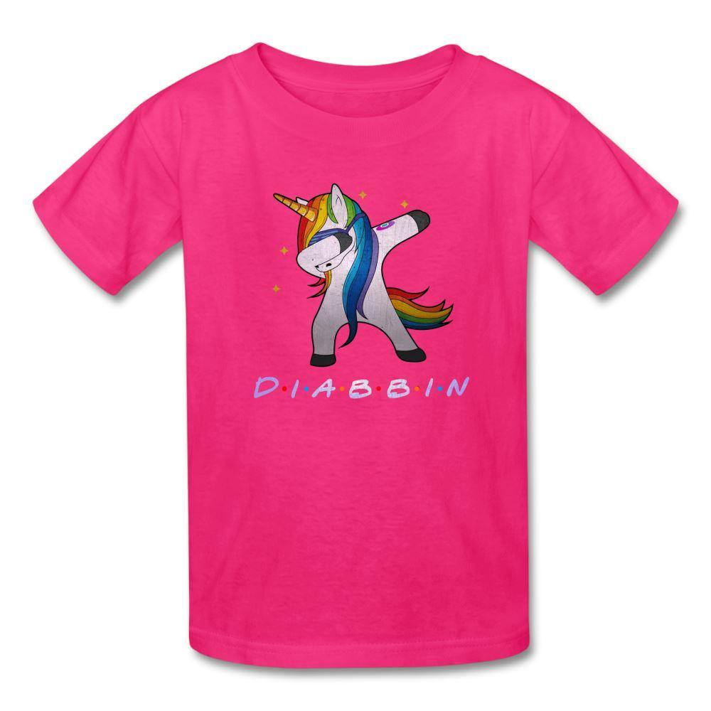Diabbin unicorn CGM Type 1 diabetes awareness kids T-shirt in fuchsia