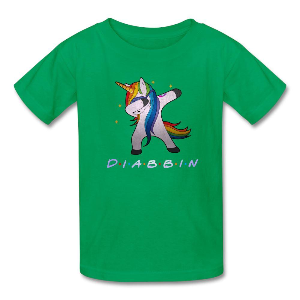 Diabbin unicorn CGM Type 1 diabetes awareness kids T-shirt in kelly green