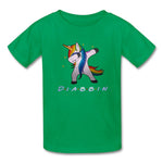 Diabbin unicorn CGM Type 1 diabetes awareness kids T-shirt in kelly green