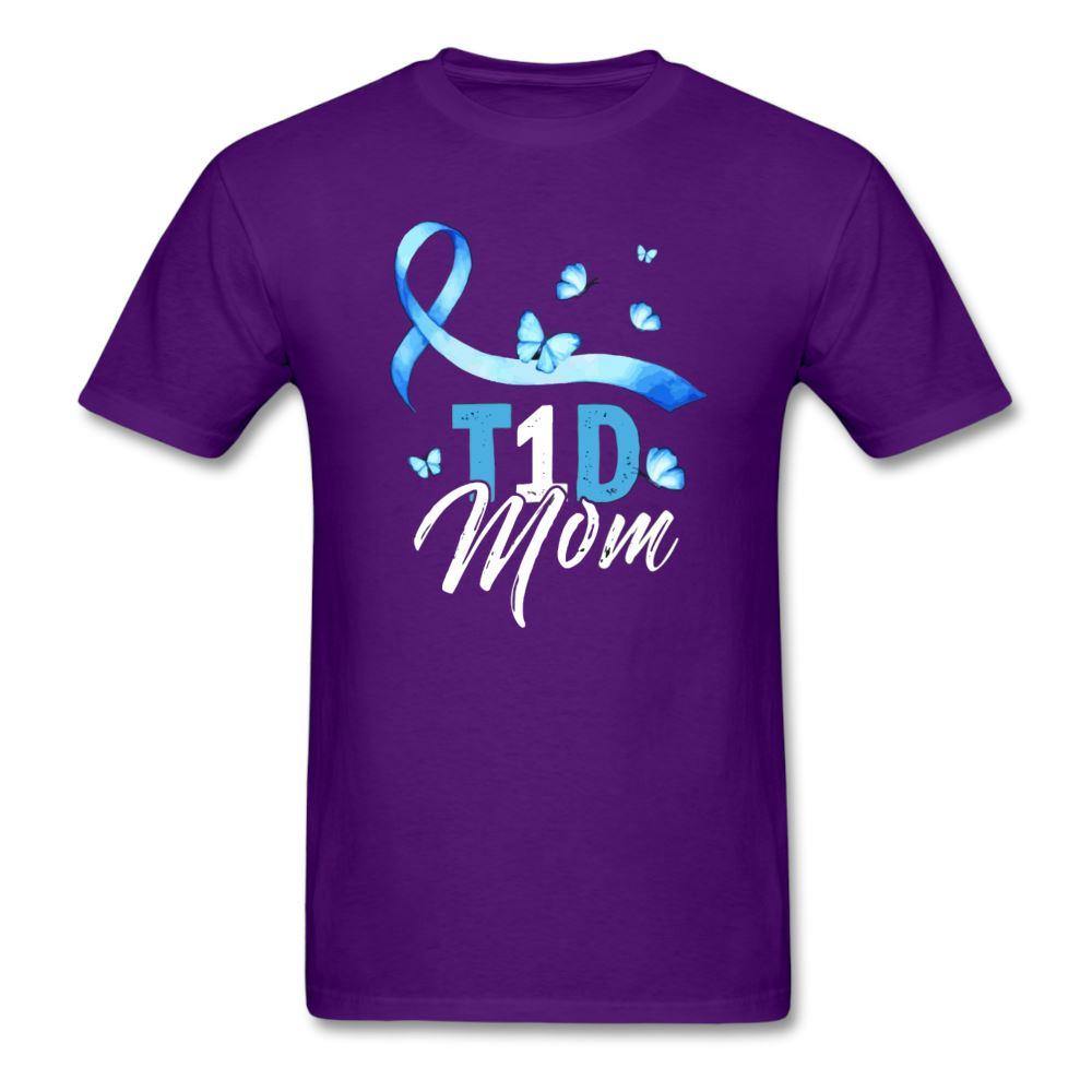 T1D Mom Blue Diabetes Ribbon Awareness Unisex Classic T-Shirt - purple