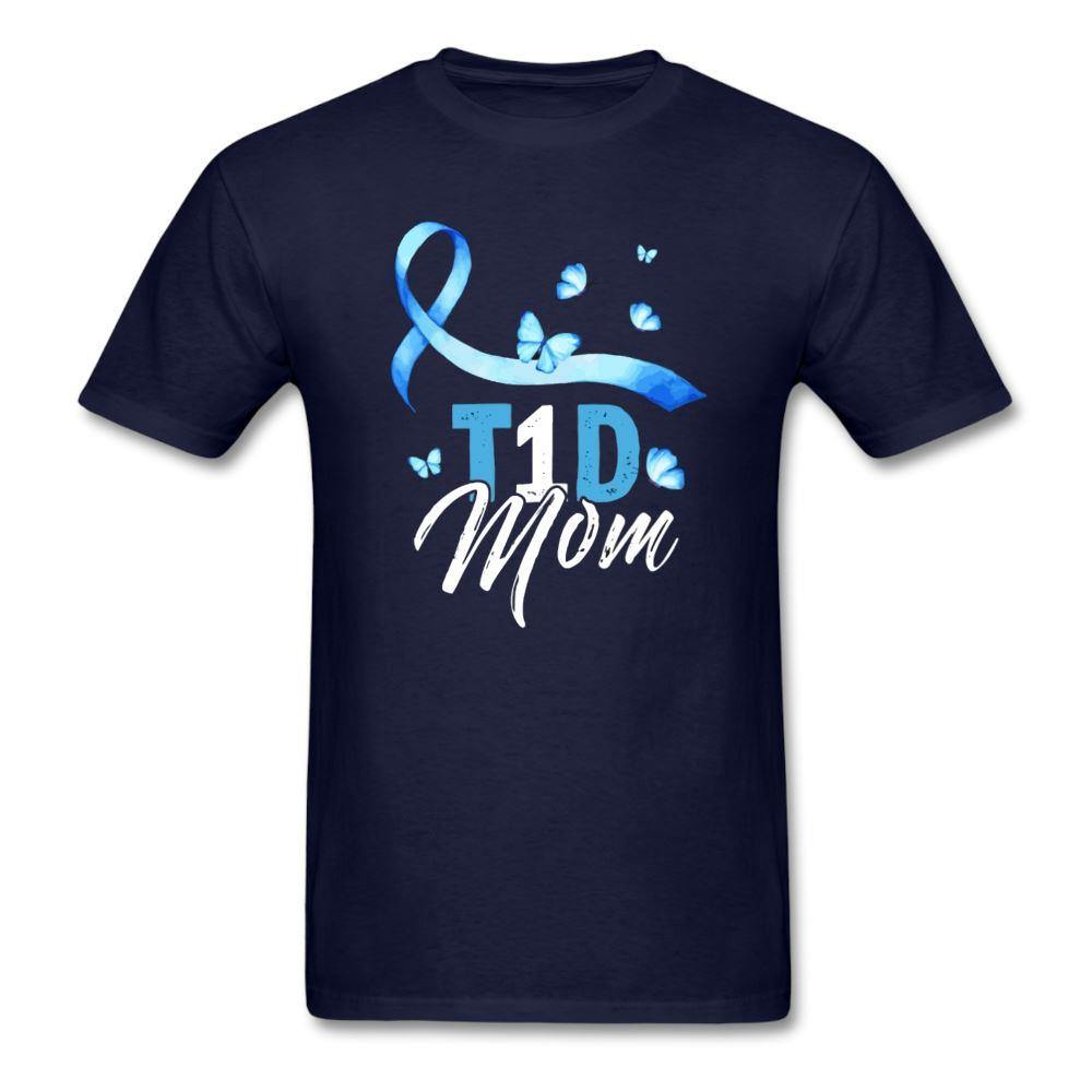 T1D Mom Blue Diabetes Ribbon Awareness Unisex Classic T-Shirt - navy