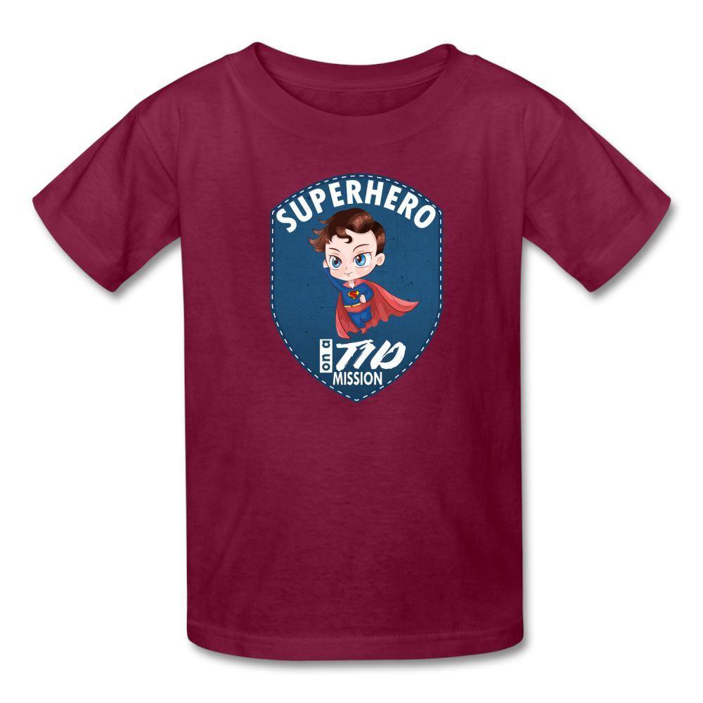 T1D superhero motivational Type 1 diabetes awareness kids T-shirt in burgundy