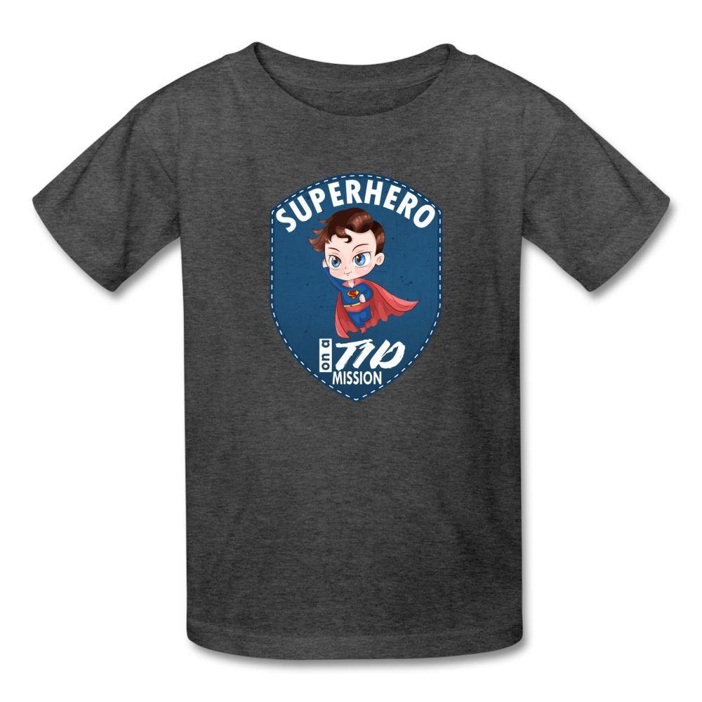 T1D superhero motivational Type 1 diabetes awareness kids T-shirt in heather black