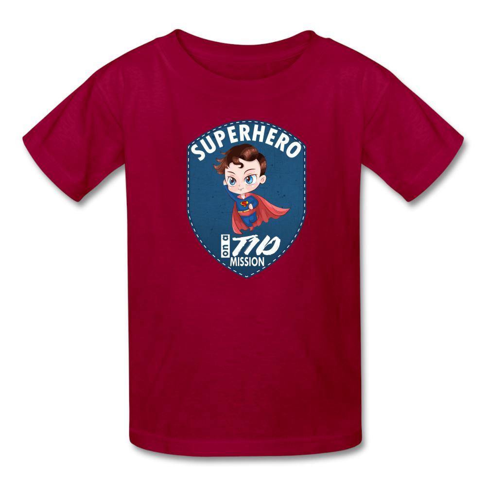T1D superhero motivational Type 1 diabetes awareness kids T-shirt in dark red