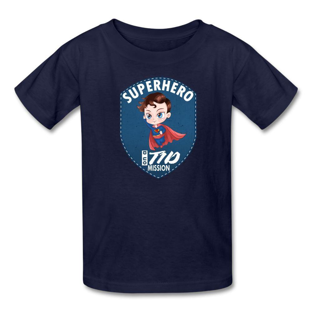 T1D superhero motivational Type 1 diabetes awareness kids T-shirt in navy