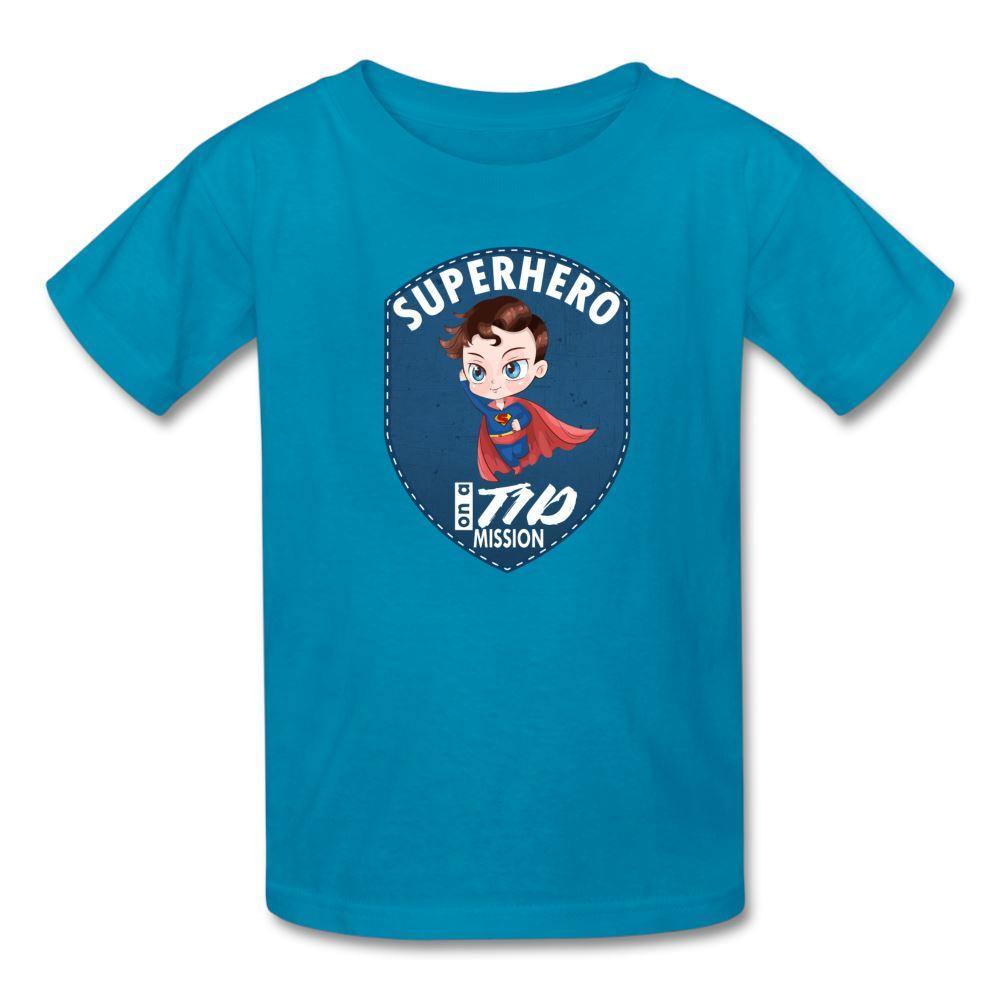 T1D superhero motivational Type 1 diabetes awareness kids T-shirt in turquoise