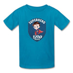 T1D superhero motivational Type 1 diabetes awareness kids T-shirt in turquoise